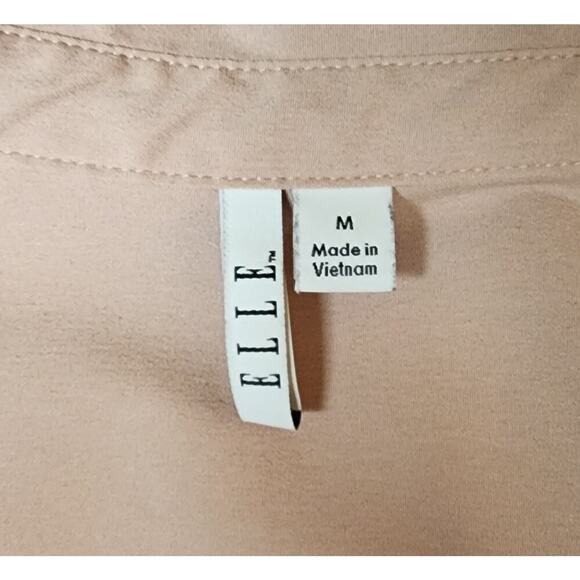 Elle Medium M Light Pink Roll Tab Sleeve Button-Up Career Business Casual Blouse - Picture 7 of 7